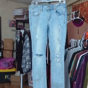 American Eagle Outfitters Light Blue Distressed Straight Leg Jeans